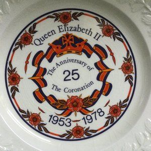ADAMS  ENGLISH IRONSTONE PLATE QUEEN ELIZABETH II CORONATION 25TH ANNIVERSARY